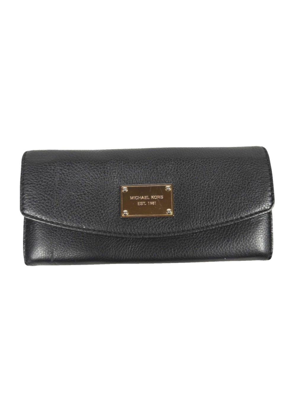 Michael Kors Fulton Jet Set Slim 35T3GJSE7L Flap Wallet Black Pebbled Leather